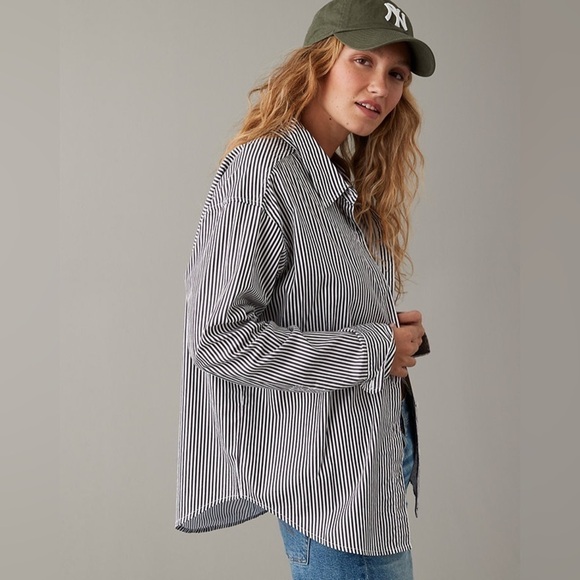 American Eagle Mens Button Up Shirt Long Sleeve Vintage Fit Stripes Blue - Picture 1 of 4